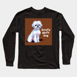 Cute Little Crusty White Dog with Fluffy Curly Haired Long Sleeve T-Shirt